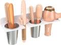 White wall-mount hair-tool organizer with two cups, front view — shown with styling tools for fit; tools are not included