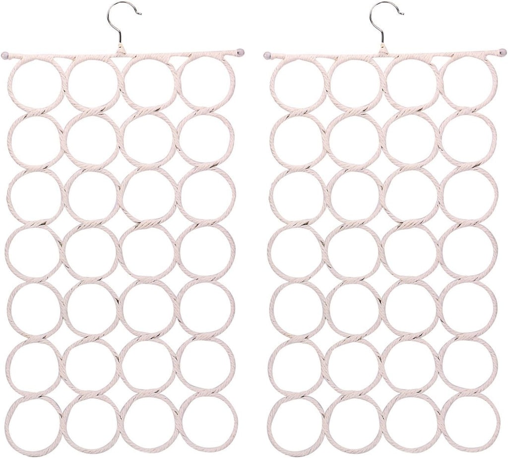 Two white multi-loop scarf and accessory hangers shown front-facing on a clean background. — white two-pack front view