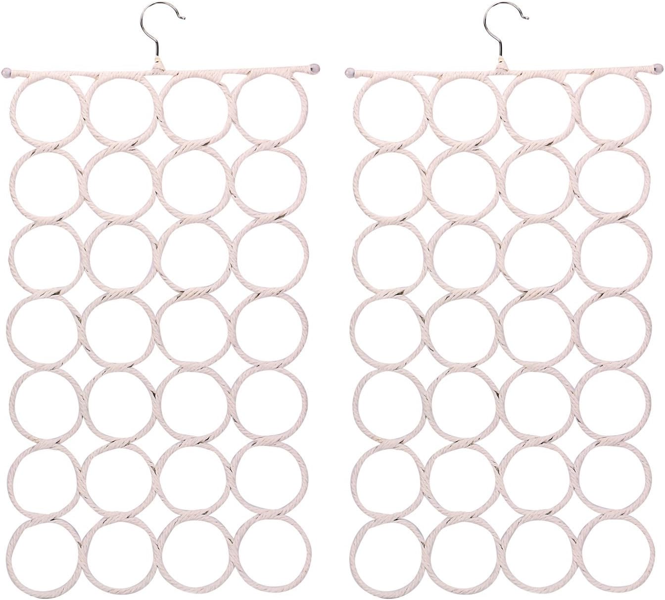 Two white multi-loop scarf and accessory hangers shown front-facing on a clean background. — white two-pack front view