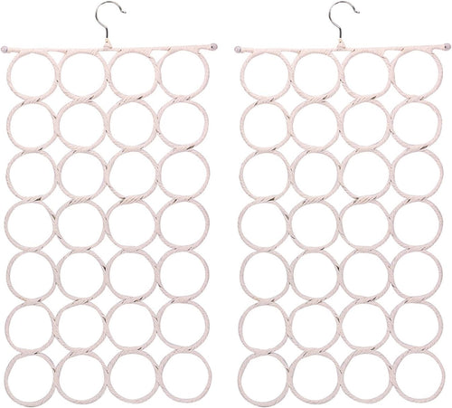 Two white multi-loop scarf and accessory hangers shown front-facing on a clean background. — white two-pack front view