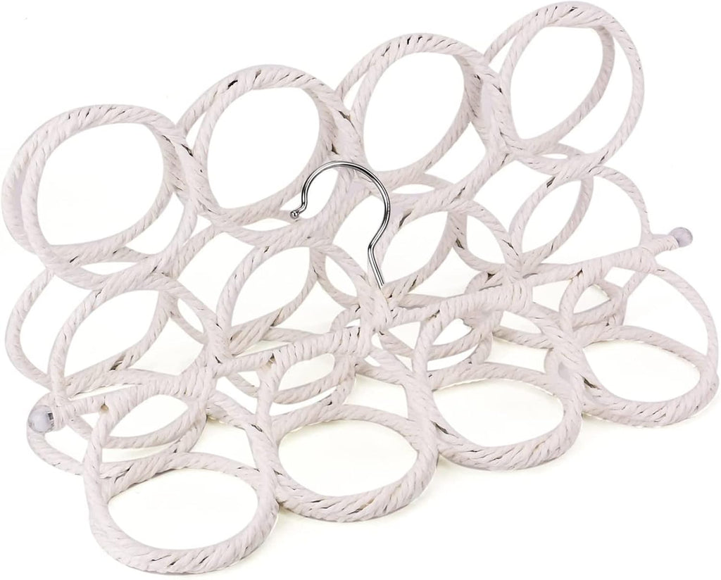 Two white multi-loop scarf and accessory hangers shown front-facing on a clean background. — white two-pack angled view