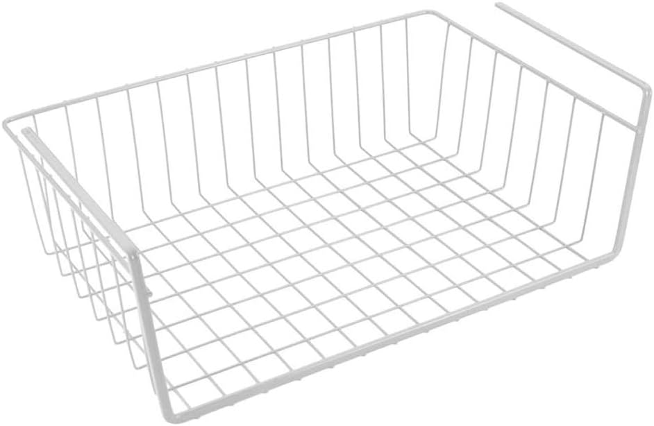 White 15-inch under-shelf steel wire storage basket — white wire basket on a clean background