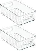 Two clear plastic handled storage bins for pantry or refrigerator organization — two clear handled bins on a clean background